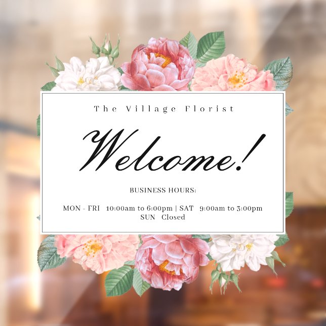 Floral Business Opening Hours Welcome Custom White Window Cling (Sheet 2)