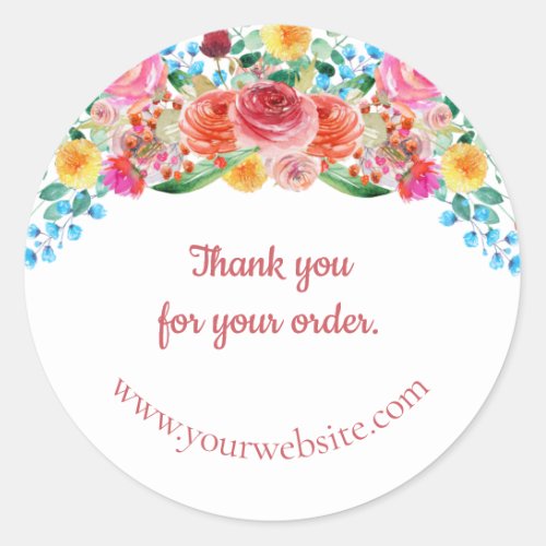 Floral Business Thank you For Your order  Classic Round Sticker