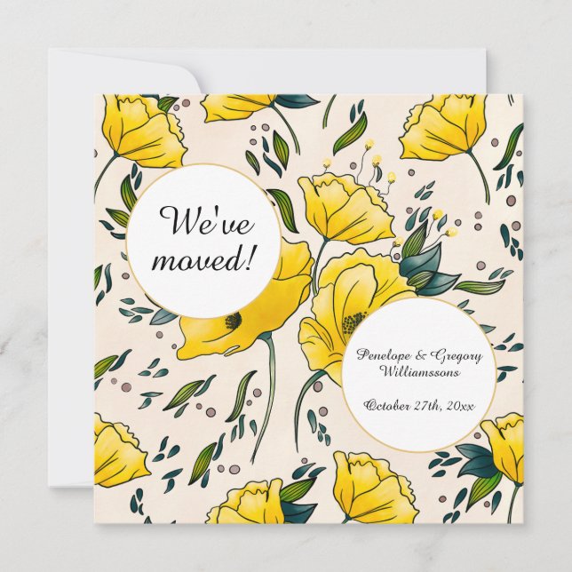 Floral buttercups yellow flower change of address  announcement (Front)