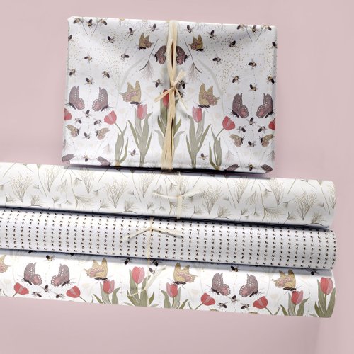 Floral Butterflies And Bees Gift Wrapping Paper Sheets