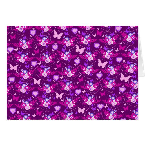 Floral butterflies and hearts purple pink card