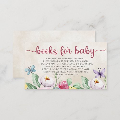 Floral Butterflies Baby Shower Book Request Enclosure Card