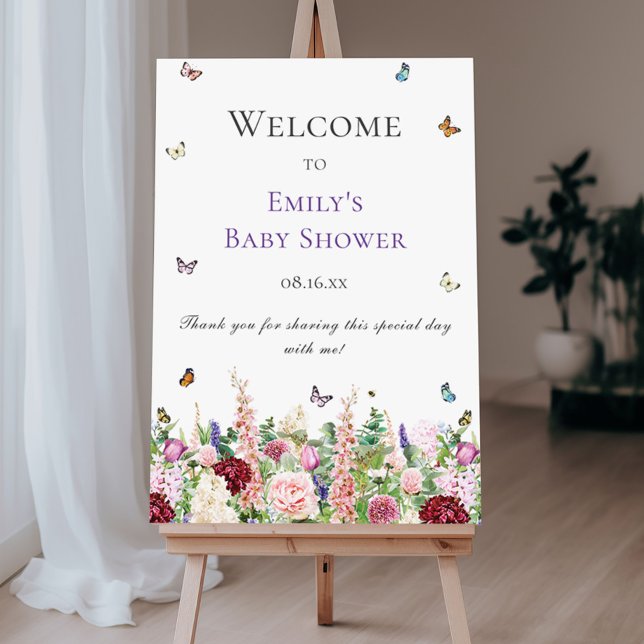 Floral & Butterflies Baby Shower Welcome Sign (Creator Uploaded)