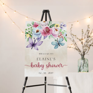 Floral Butterflies Baby Shower Welcome Sign