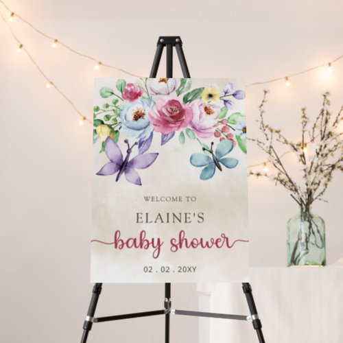 Floral Butterflies Baby Shower Welcome Sign