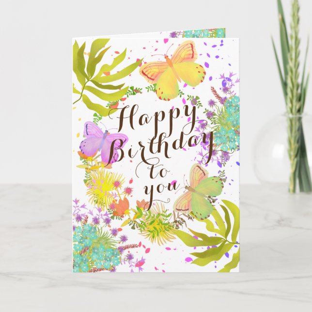 Floral Butterflies Birthday. Card (Front)