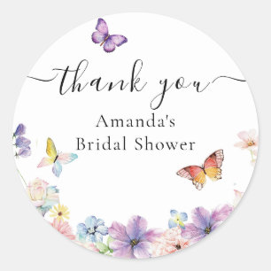 Floral Butterflies Bridal Shower Favor Classic Round Sticker