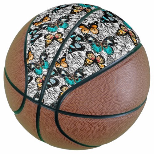 Floral Butterflies colorful sketch pattern Basketball