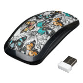 Floral Butterflies colorful sketch pattern Wireless Mouse (Angled)