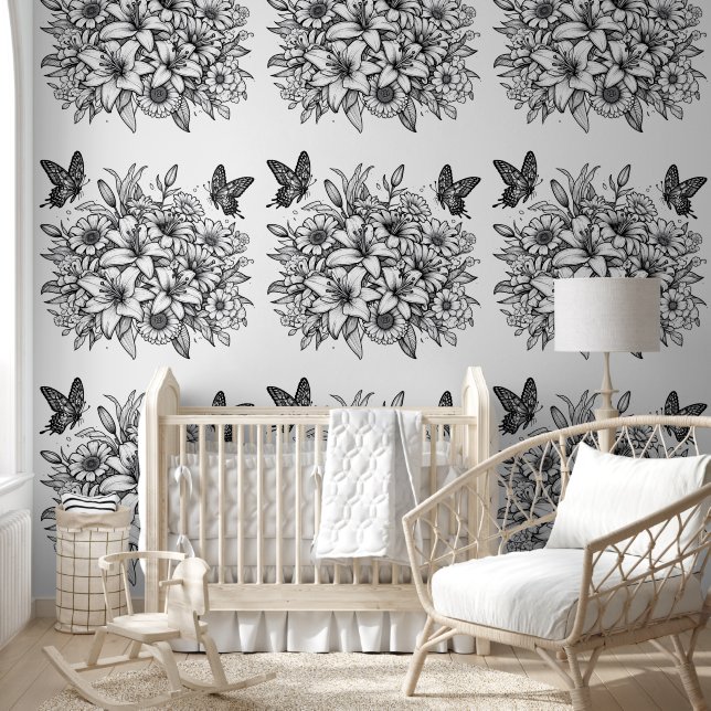 Floral & Butterflies Coloring Wallpaper (Kids)