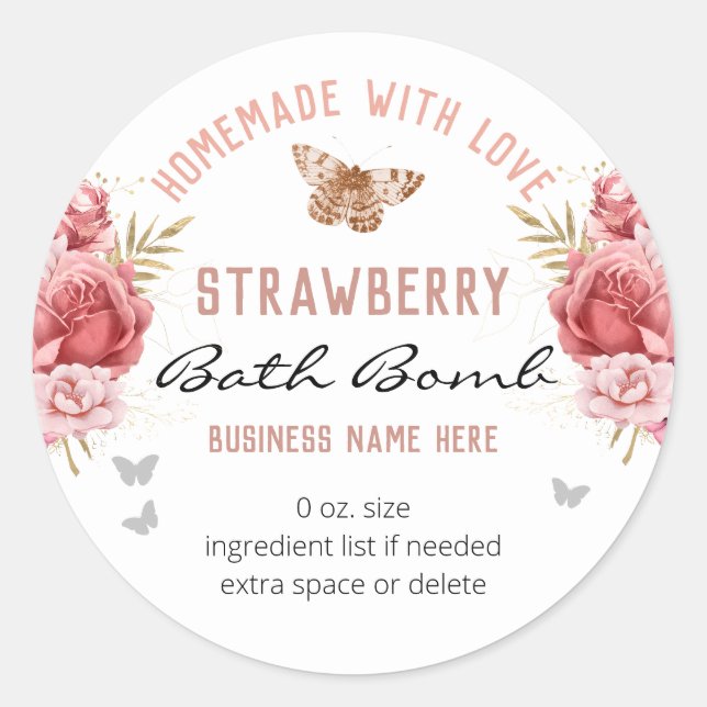 Floral Butterflies Custom Business Bath Bomb Classic Round Sticker (Front)