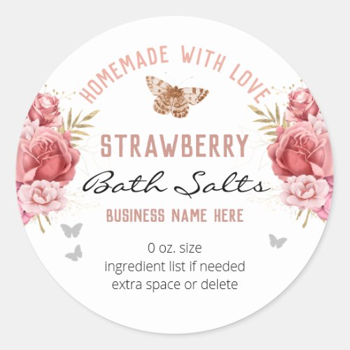 Floral Butterflies Custom Business Bath Salts Classic Round Sticker