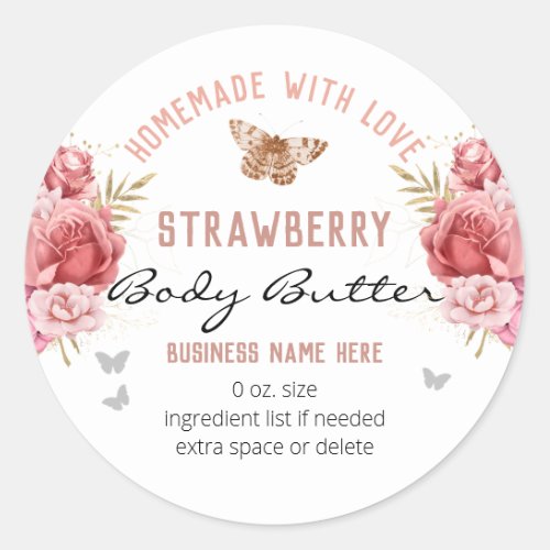 Floral Butterflies Custom Business Body Butter Classic Round Sticker