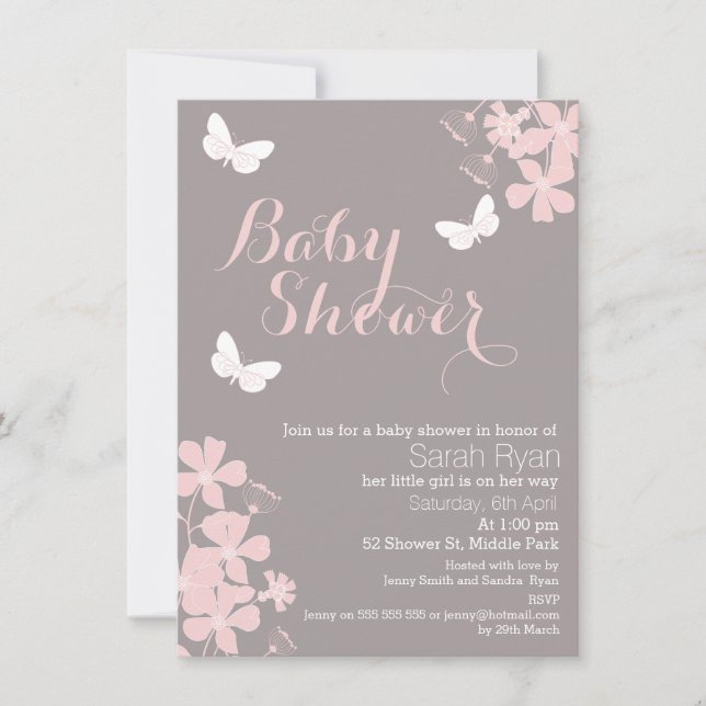 Floral Butterflies Girls Baby Shower Invitation (Front)