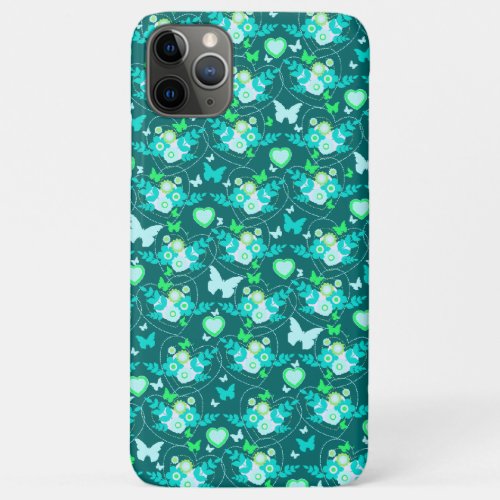 Floral butterflies  hearts jade green iphone case
