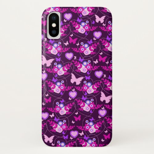 Floral butterflies  hearts pink iphone case