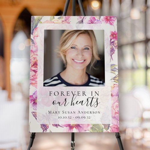 Floral Butterflies Photo Funeral Welcome Sign