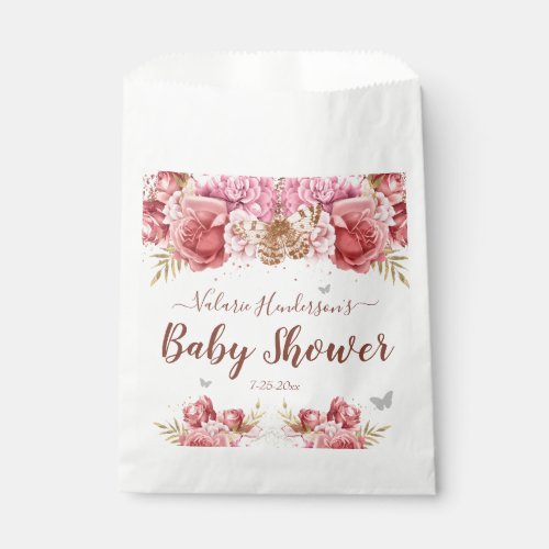 Floral Butterflies Pink Baby Shower Favor Bag