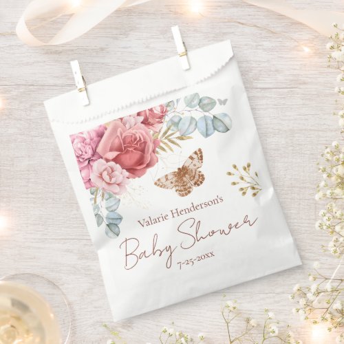 Floral Butterflies Pink Baby Shower Favor Bag