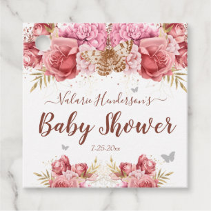Floral Butterflies Pink Baby Shower Favor Tags