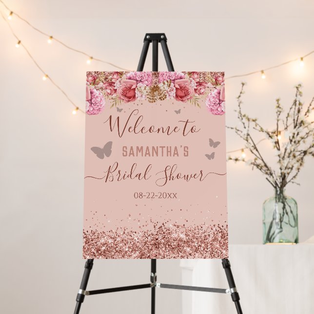 Floral Butterflies Pink Bridal Shower Foam Board (In Situ (Stand))