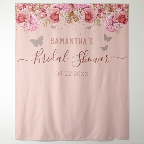 Floral Butterflies Pink Bridal Shower Tapestry