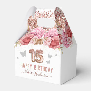 Floral Butterflies Pink Happy 15th Birthday Favor  Boxes