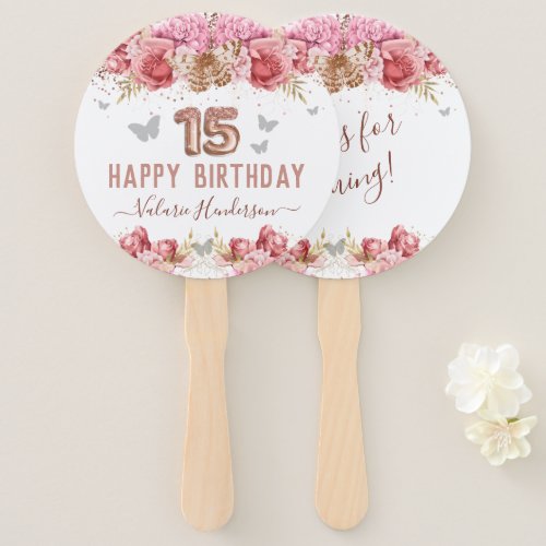 Floral Butterflies Pink Happy 15th Birthday Hand F Hand Fan