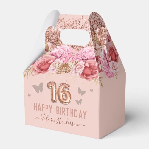 Floral Butterflies Pink Happy 16th Birthday Favor Boxes