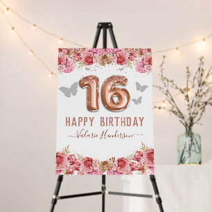 Floral Butterflies Pink Happy 16th Birthday Foam B Board