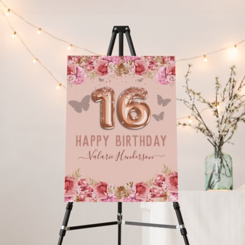 Floral Butterflies Pink Happy 16th Birthday Foam Board