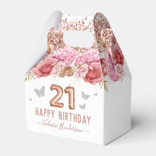 Floral Butterflies Pink Happy 21st Birthday Favor  Boxes