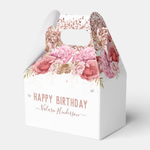 Floral Butterflies Pink Happy Birthday Favor Boxes