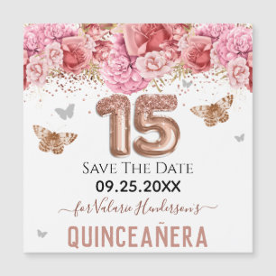 Floral Butterflies Pink Quinceañera Save the Date