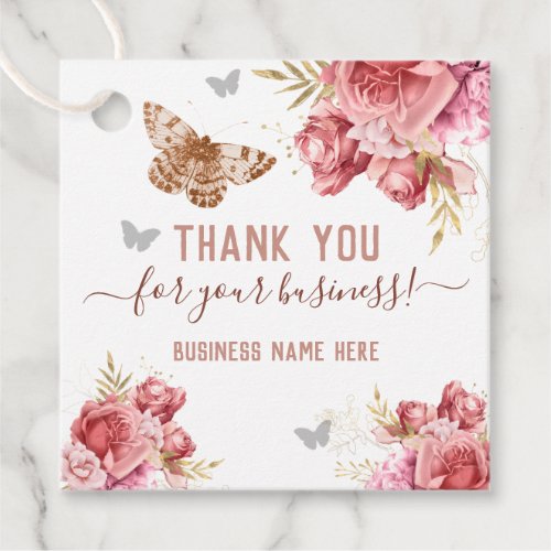 Floral Butterflies Pink Thank You Business Favor Tags