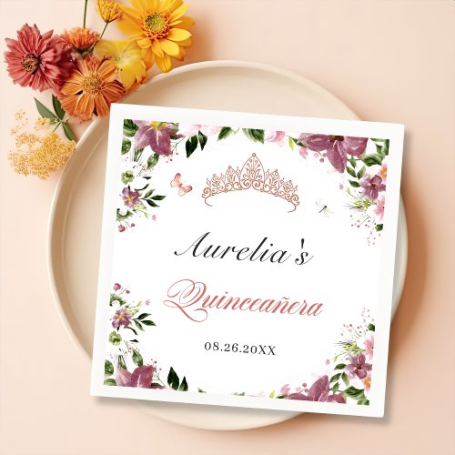 Floral Butterflies Quinceanera Birthday Napkins