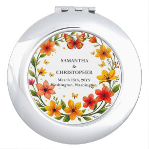 Floral Butterflies Wreath Wedding Custom Text Compact Mirror