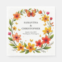 Floral Butterflies Wreath Wedding Custom Text