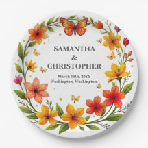 Floral Butterflies Wreath Wedding Custom Text