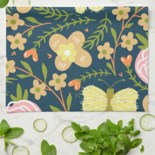 Floral, Butterfly And Glamour Seamless Elegant Kitchen Towel