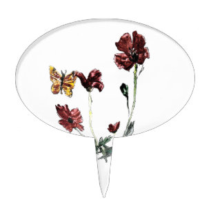 Floral Butterfly Art Poppies Cake Topper