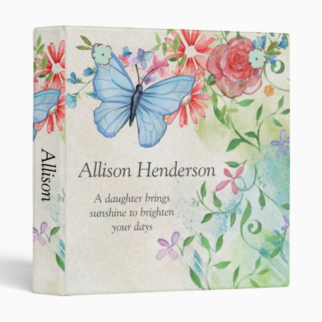 Floral Butterfly Baby Girl Photo Album 3 Ring Binder (Front/Spine)