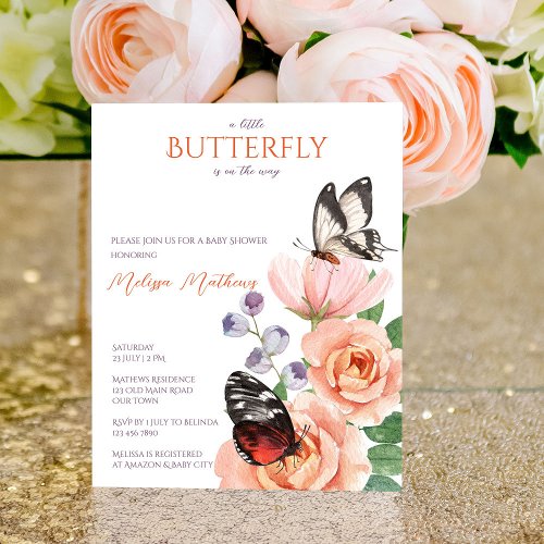 Floral butterfly baby shower budget  invitation