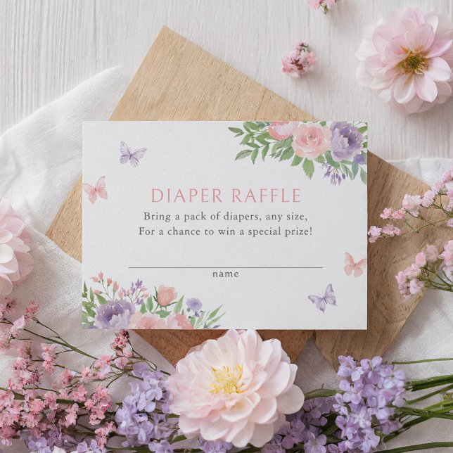 Floral Butterfly Baby Shower Diaper Raffle Ticket Enclosure Card (Creator Uploaded)