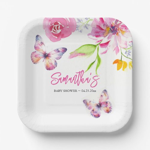 Floral Butterfly Baby Shower Disposable Paper Plates