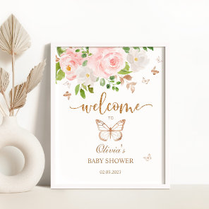 Floral butterfly baby shower welcome sign