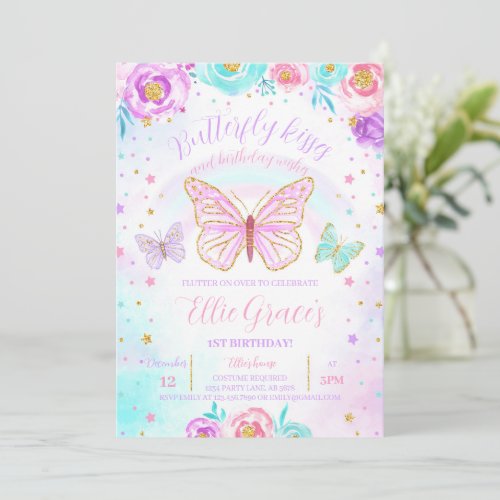 Floral Butterfly Birthday Invitation