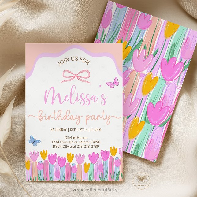 Floral Butterfly Birthday Party Invitation (butterfly invitation, floral birthday, garden party invite, wildflower invite, boho birthday, girls )