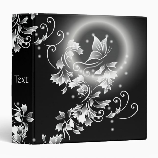Floral Butterfly Black And White 3 Ring Binder (Front/Spine)