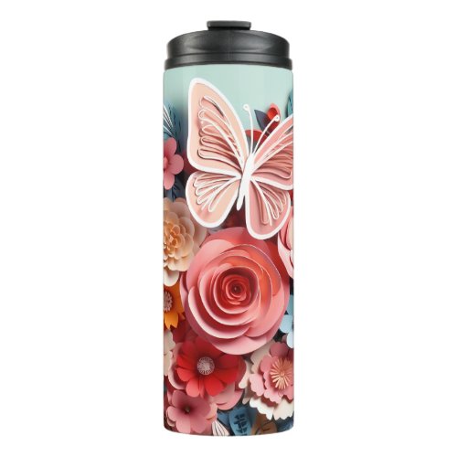 Floral  Butterfly _ Blue _ Slim Thermal Tumbler